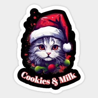 Cookies & Milk - Christmas Cat - Winter Holiday Sticker